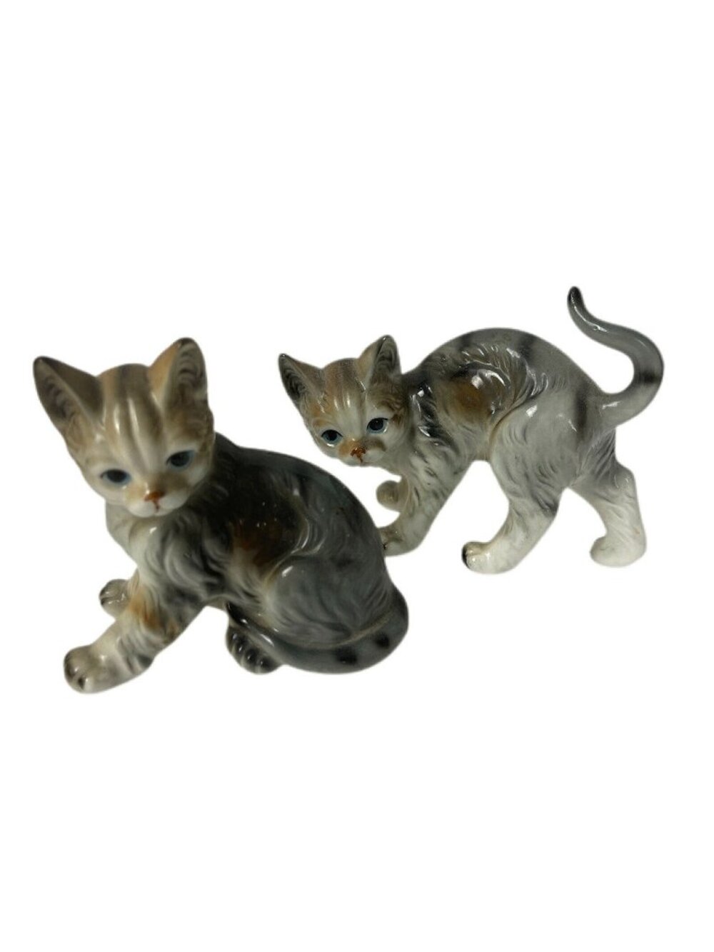 Andrea By Sadek Porcelain Cat Figurine Kitten Pair Handpainted Gray Tabby Taiwan